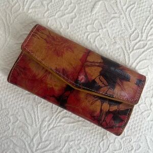 Tie dye leather fold wallet pocketbook with zip pockets snap closure, handmade!
